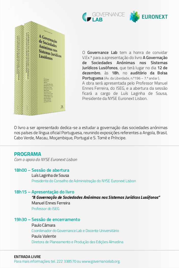 Convite A Governação de Sociedades Anónimas nos Sistemas Jurídicos Lusófonos