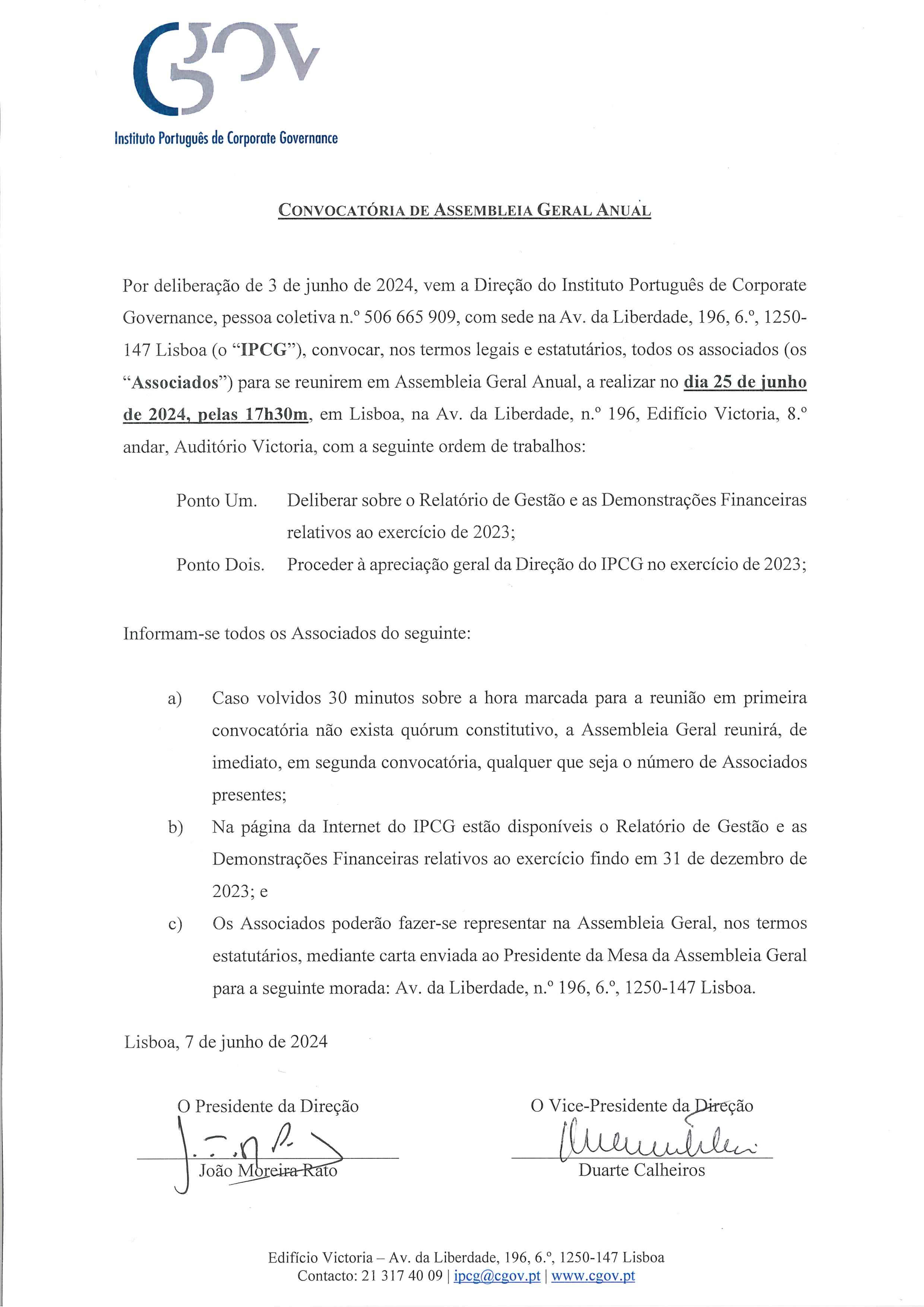 Convocatória AG 25 junho 2024